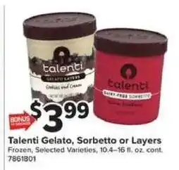 Giant Food Talenti Gelato, Sorbetto or Layers offer