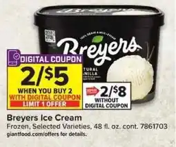 Giant Food Breyers Ice Cream offer