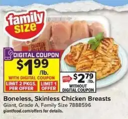 Giant Food Family Size Boneless, Skinless Chicken Breasts offer