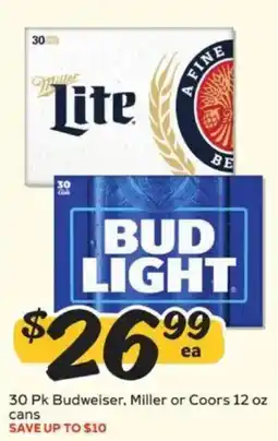 Winn Dixie Budweiser, Miller or Coors 12 oz cans offer