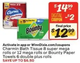 Winn Dixie Charmin Bath Tissue or Bounty Paper Towels offer