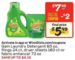 Winn Dixie Gain laundry detergent offer