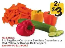 Winn Dixie Mix & Match 1 lb Bag Baby Carrots or Seedless Cucumbers or Red, Yellow or Orange Bell Peppers offer