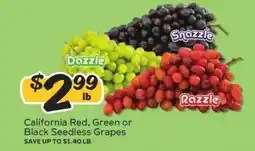 Winn Dixie Snazzle Dazzle Razzle California Red, Green or Black Seedless Grapes offer