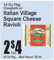 Super Fresh Italian Village square cheese ravioli offer