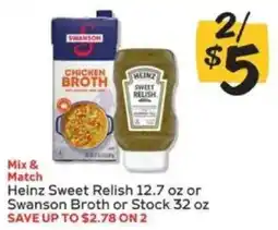Winn Dixie Heinz Sweet Relish or Swanson Broth or Stock offer