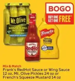 Winn Dixie Frank's RedHot Sauce or Wing Sauce or French's Squeeze Mustard or Mt. Olive Pickles offer
