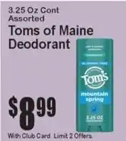 Super Fresh Toms deodorant offer