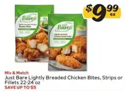 Winn Dixie Just Bare lightly breaded chicken bites, strips or fillets offer