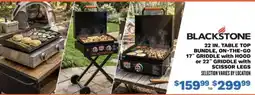 Big 5 Blackstone 22 in. table top bundle, on-the-go 17" griddle with hood or 22" griddle with scissor legs offer
