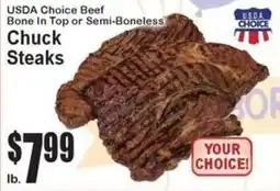 Super Fresh Usda choice beef chuck steaks offer