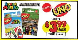 Ollie's UNO, SUPER MARIO, MINECRAFT offer