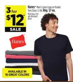 Dollar General Hanes Men's Color Crew or Pocket offer