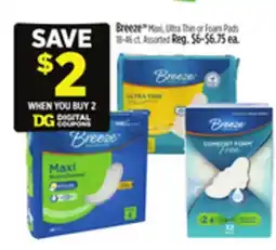 Dollar General Breeze Maxi, Ultra Thin Or Foam Pads offer
