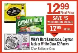 Price Chopper Mike’s Hard Lemonade, Cayman Jack or White Claw 12 Packs offer