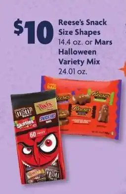 Family Dollar Reese's Snack Size Shapes or Mars Halloween Variety Mix offer