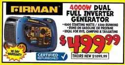 Ollie's FIRMAN 4000W DUAL FUEL INVERTER GENERATOR offer