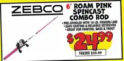 Ollie's ZEBCO 6' ROAM PINK SPINCAST COMBO ROD offer