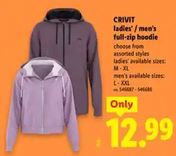 Lidl CRIVIT ladies' / men's full-zip hoodie offer