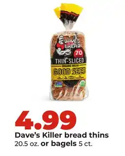 Hy-Vee Dave's Killer bread thins or bagels offer