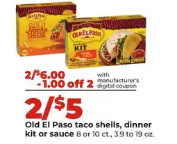 Hy-Vee Old El Paso taco shells, dinner kit or sauce offer