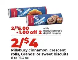 Hy-Vee Pillsbury cinnamon, crescent rolls, Grands! or sweet biscuits offer