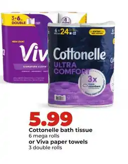 Hy-Vee Cottonelle bath tissue 6 mega rolls or Viva paper towels 3 double rolls offer