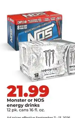 Hy-Vee Monster or NOS energy drinks offer