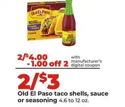 Hy-Vee Old El Paso taco shells, sauce or seasoning offer