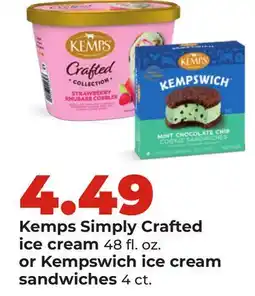 Hy-Vee Kemps Simply Crafted ice cream 48 fl. oz. or Kempswich ice cream sandwiches 4 ct offer