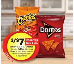 Meijer Doritos 9-10.75 oz., Cheetos 7.5-8.5 oz., Ruffles 8-8.5 oz. or Fritos* 9.25 oz offer