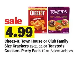 Meijer Cheez-It, Town House or Club Family Size Crackers 12-21 oz. or Toasteds Crackers Party Pack 12 oz offer