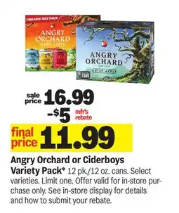 Meijer Angry Orchard or Ciderboys Variety Pack offer