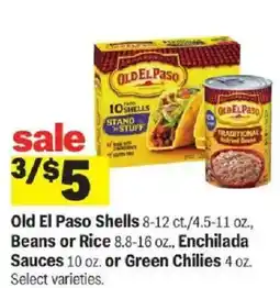 Meijer Old El Paso Shells, Beans or Rice, Enchilada Sauces or Green Chilies offer