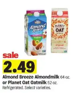 Meijer Almond Breeze Almondmilk or Planet Oat Oatmilk offer