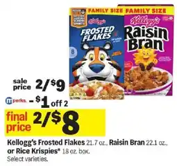Meijer Kellogg's Frosted Flakes, Raisin Bran or Rice Krispies offer