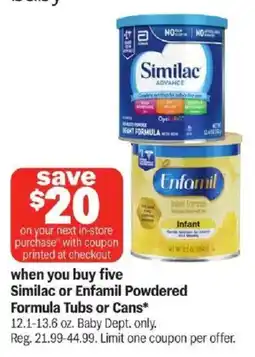 Meijer Similac or Enfamil Powdered Formula Tubs or Cans offer