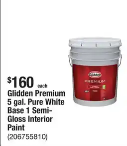 The Home Depot Glidden Premium 5 gal. Pure White Base 1 Semi-Gloss Interior Paint offer