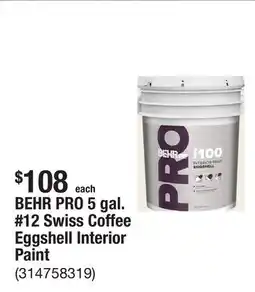The Home Depot BEHR PRO 5 gal. #12 Swiss Coffee Eggshell Interior Paint offer