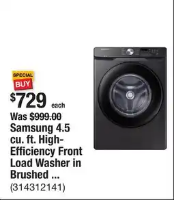 The Home Depot Samsung 4.5 cu. ft. High-Efficiency Front Load Washer in Brushed Black with Self-Clean+ offer