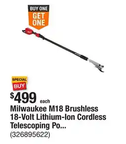 The Home Depot Milwaukee M18 Brushless 18-Volt Lithium-Ion Cordless Telescoping Pole Pruning Shears Saw (Tool-Only) offer