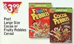 Met Foodmarkets Post Large Size Cocoa or Fruity Pebbles Cereal offer