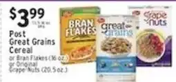 Met Foodmarkets Post great grains cereal or bran flakes or original grape nuts offer