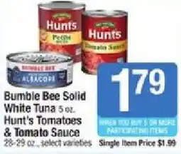 Star Market Bumble Bee Solid White Tuna 5 oz, Hunt's Tomatoes & Tomato Sauce offer