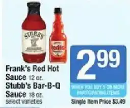 Star Market Frank's Red Hot Sauce, Stubb's Bar-B-Q Sauce offer