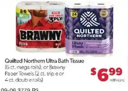 Family Fare Quilted Northern Ultra Bath Tissue or Brawny Paper Towels offer