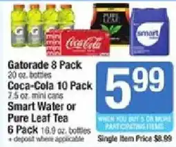 Shaw's Gatorade 8 Pack, Coca-Cola 10 Pack, Smart Water or Pure Leaf Tea 6 Pack offer
