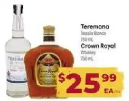 Cardenas Teremona Tequila Blanco, Crown Royal Whiskey offer