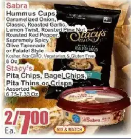 Food Universe Sabra hummus cups, pita chips, bagel chips, pita thins or crisps assorted offer