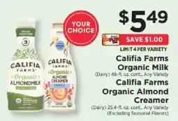 ShopRite Califia Farms Organic Almondmilk or Organic Almond Creamer offer